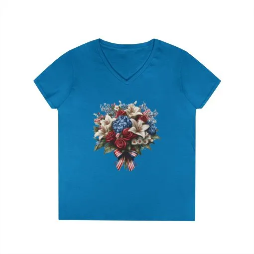 Floral Bouquet Ladies' V-Neck T-Shirt - Perfect for Spring Celebrations - Image 7