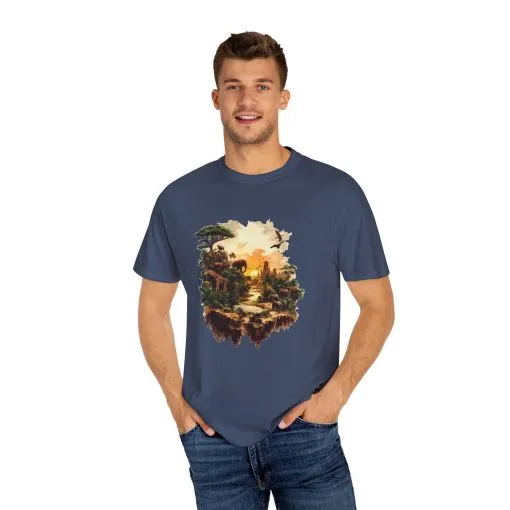 Adventure-Inspired Unisex Garment-Dyed T-Shirt with Nature Scene - Image 23