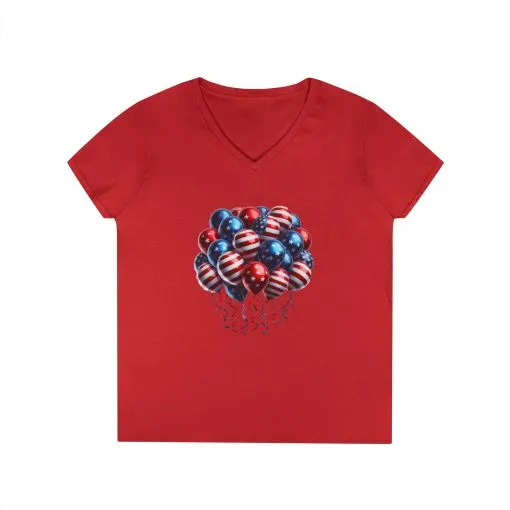 Patriotic Balloon V-Neck T-Shirt for Independence Day - Image 17