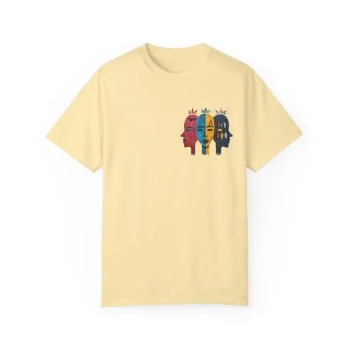 Vibrant Unisex Garment-Dyed T-Shirt with African Masks Design - Image 13
