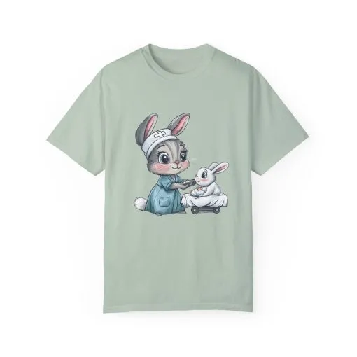 Cute Nurse Bunny Unisex Garment-Dyed T-Shirt - Image 21