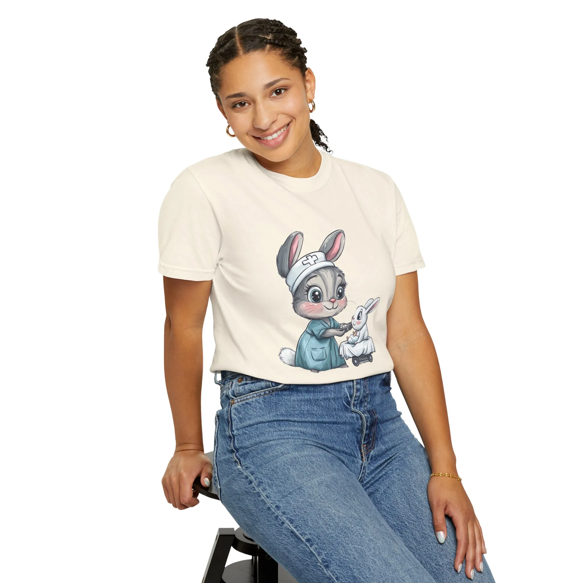 Cute Nurse Bunny Unisex Garment-Dyed T-Shirt - Image 9