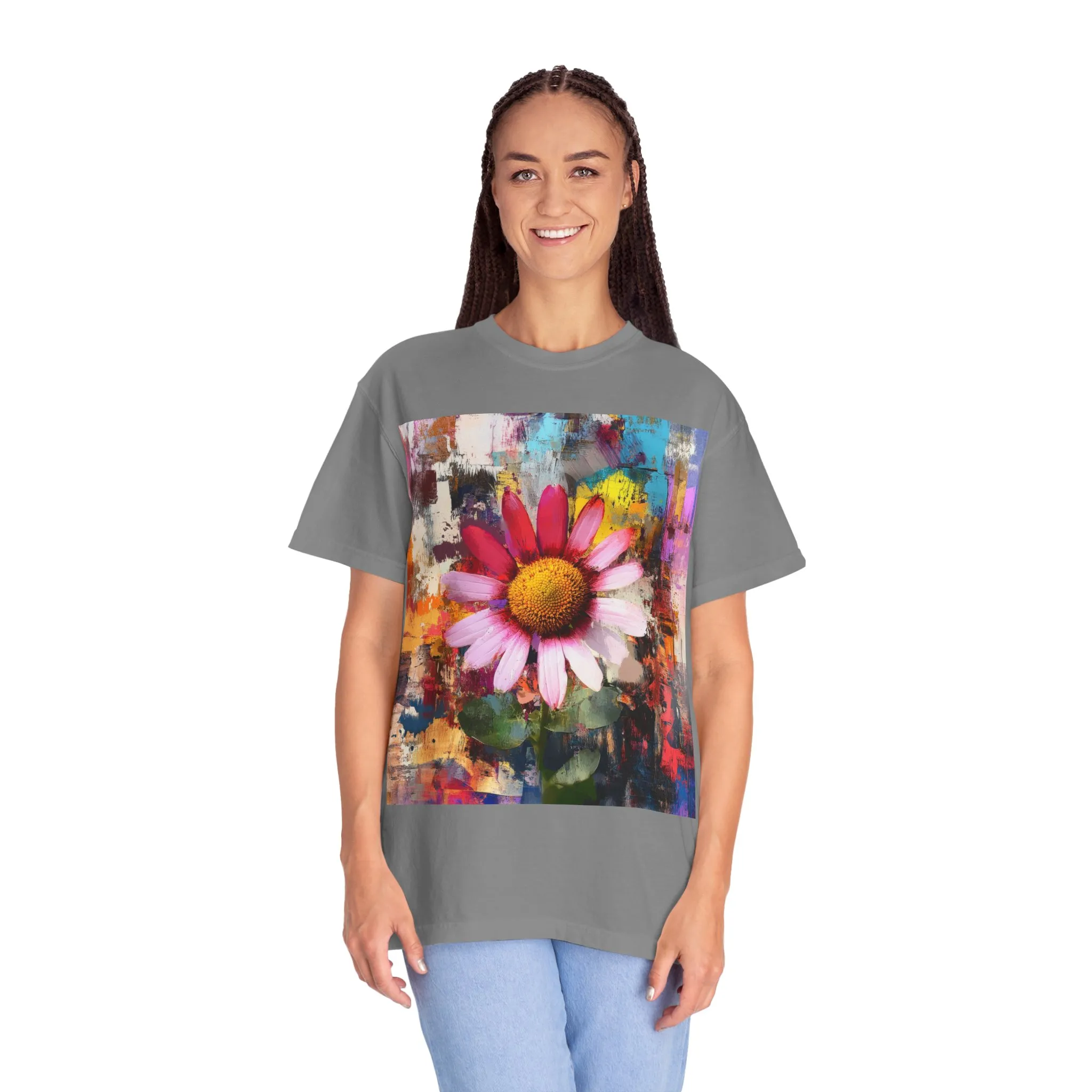 Colorful Floral Art Unisex Garment-Dyed T-Shirt - Image 4