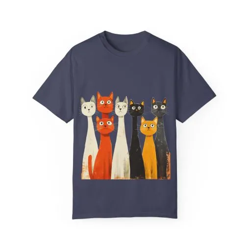 Vintage Cat Illustration Unisex Garment-Dyed T-Shirt - Perfect for Cat Lovers - Image 37