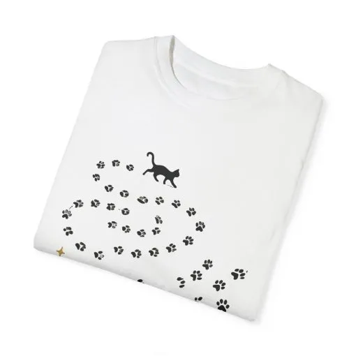 Whimsical Cat and Paw Print T-Shirt for Animal Lovers - Image 2