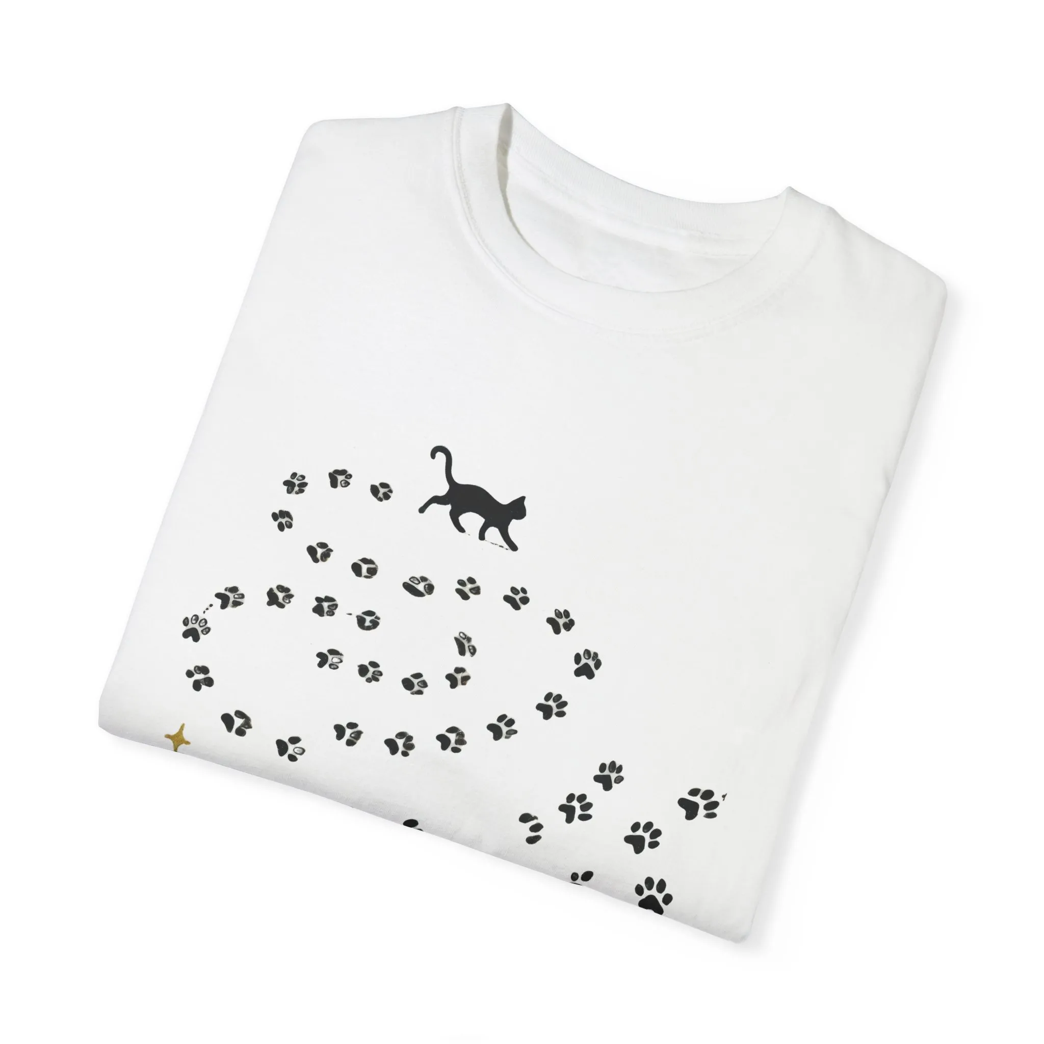 Whimsical Cat and Paw Print T-Shirt for Animal Lovers - Image 2