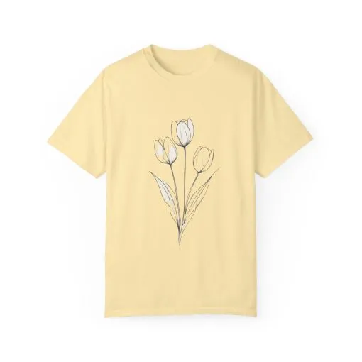 Floral Outline Unisex Garment-Dyed T-Shirt – Soft & Stylish Everyday Tee - Image 13