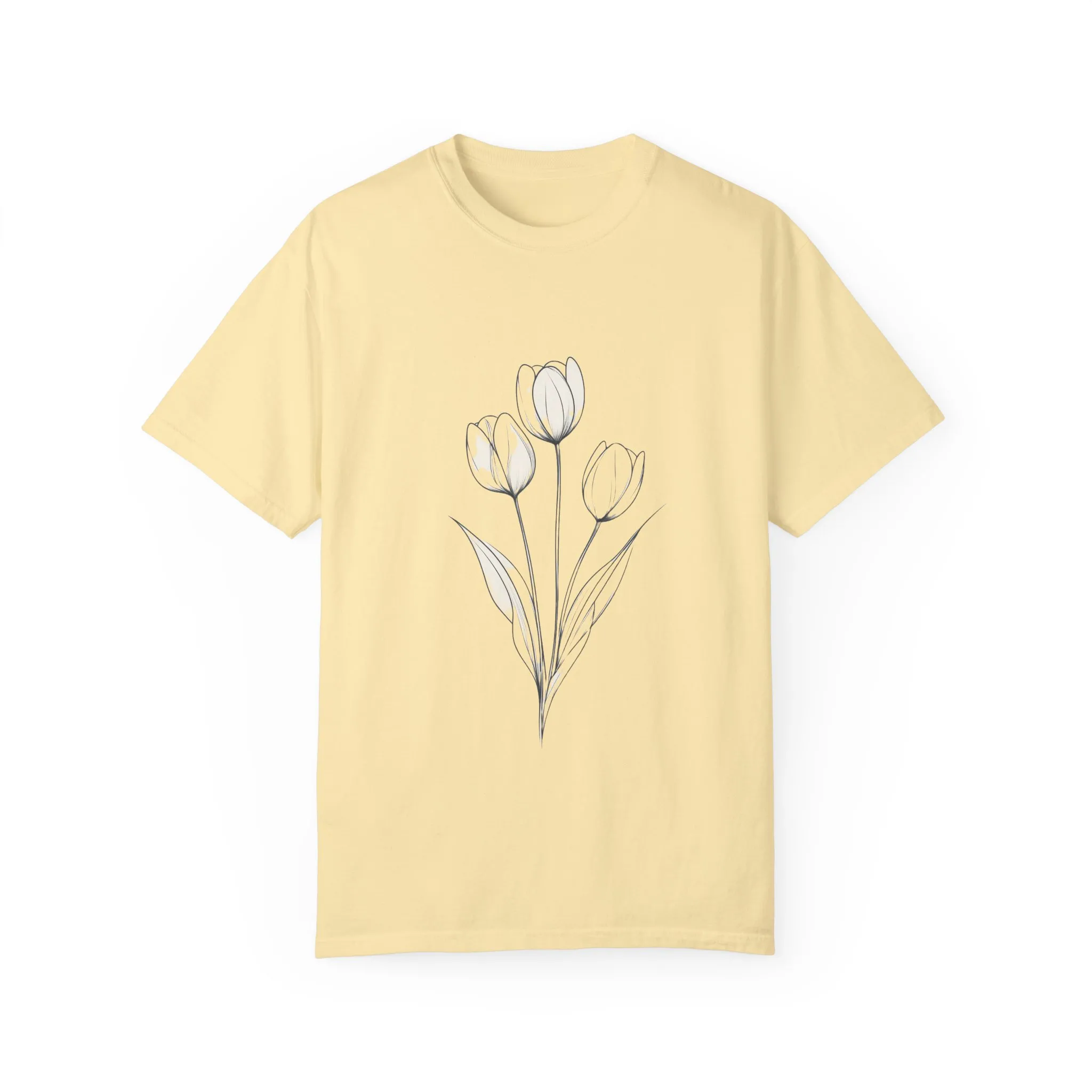 Floral Outline Unisex Garment-Dyed T-Shirt – Soft & Stylish Everyday Tee - Image 13
