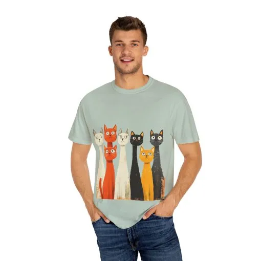 Vintage Cat Illustration Unisex Garment-Dyed T-Shirt - Perfect for Cat Lovers - Image 31