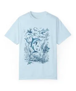 Ocean-themed t-shirt with coral reef and sea creatures