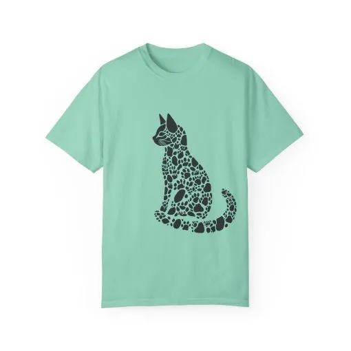 Unisex Cat Lover T-Shirt | Vintage Garment-Dyed Tee with Paw Print Cat Silhouette - Image 9