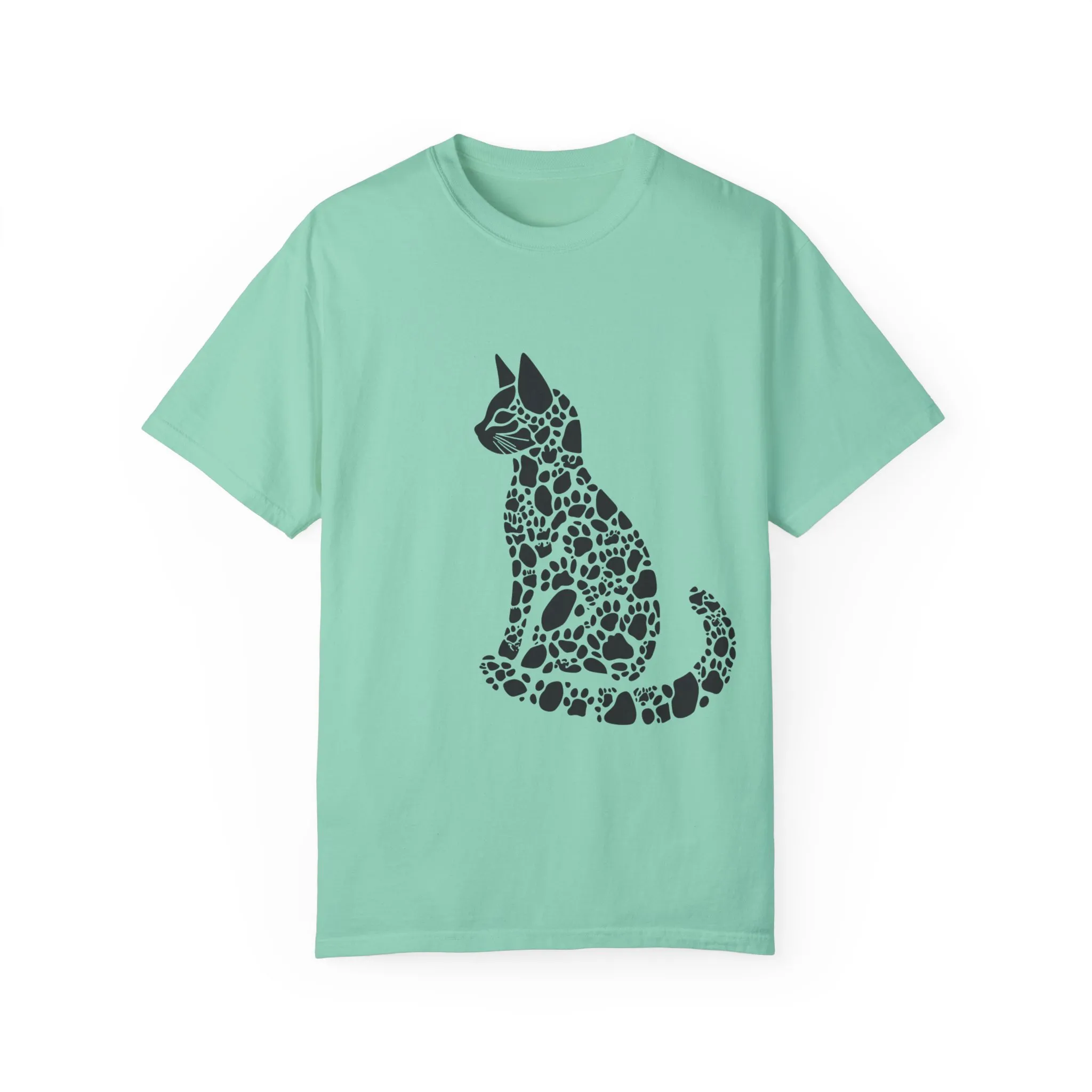 Unisex Cat Lover T-Shirt | Vintage Garment-Dyed Tee with Paw Print Cat Silhouette - Image 9