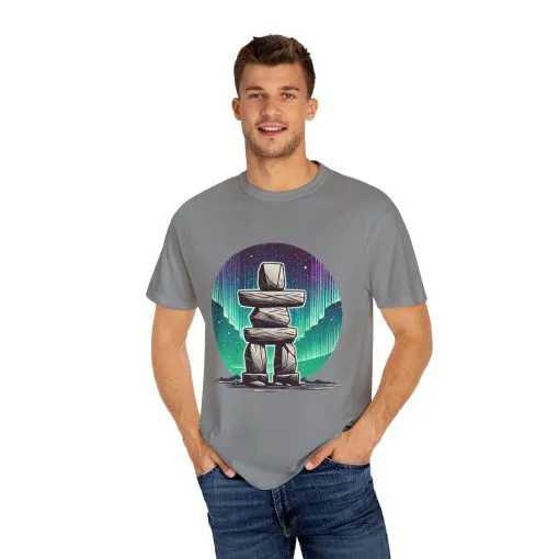 Northern Lights Stone Cairn Unisex Garment-Dyed T-Shirt - Image 31