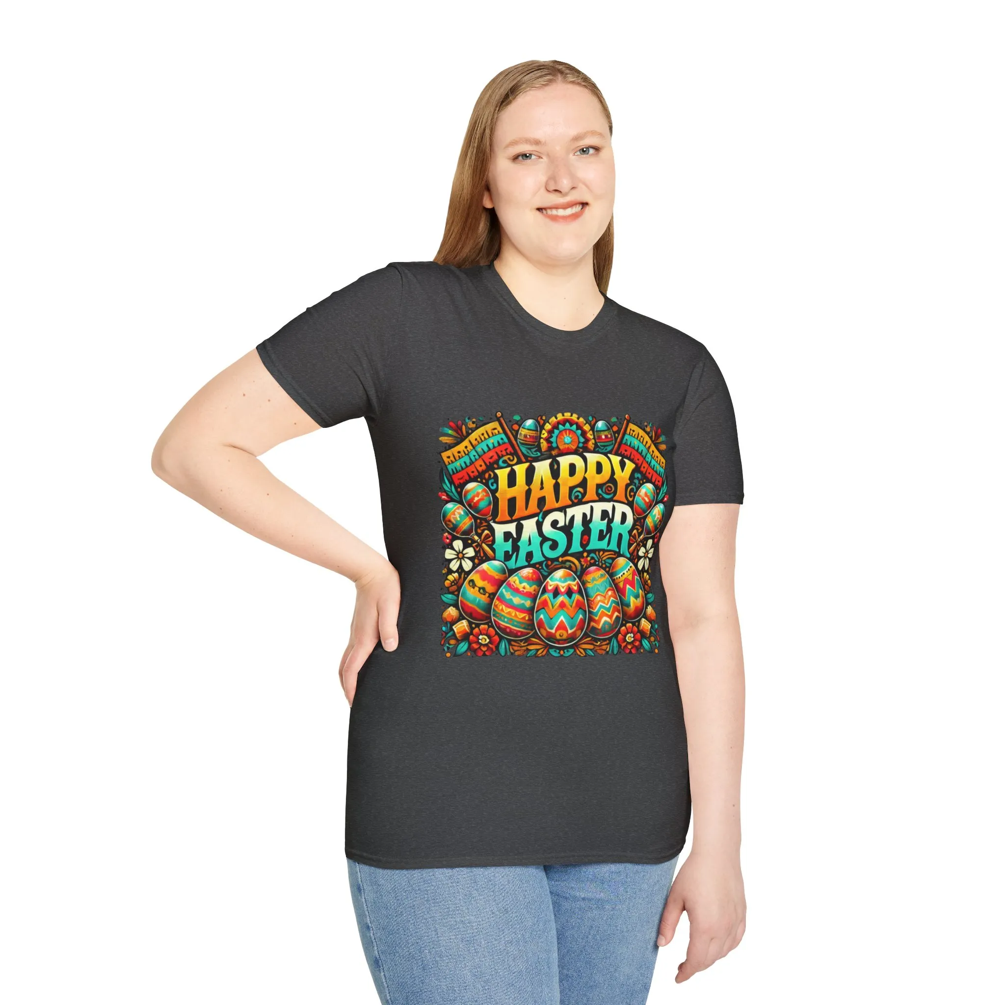 Happy Easter Unisex Softstyle T-Shirt - Colorful Easter Egg Design - Image 34