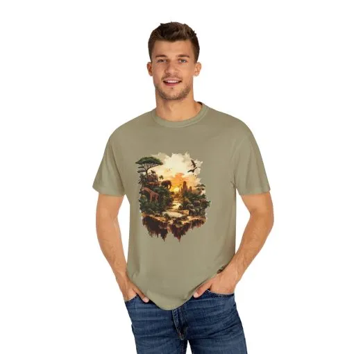Adventure-Inspired Unisex Garment-Dyed T-Shirt with Nature Scene - Image 3