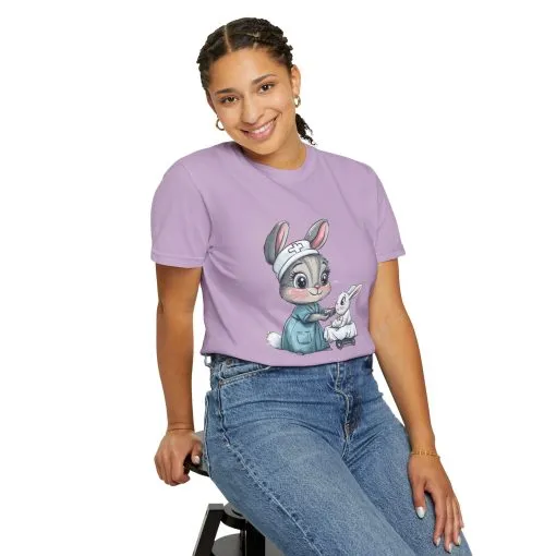Cute Nurse Bunny Unisex Garment-Dyed T-Shirt - Image 49