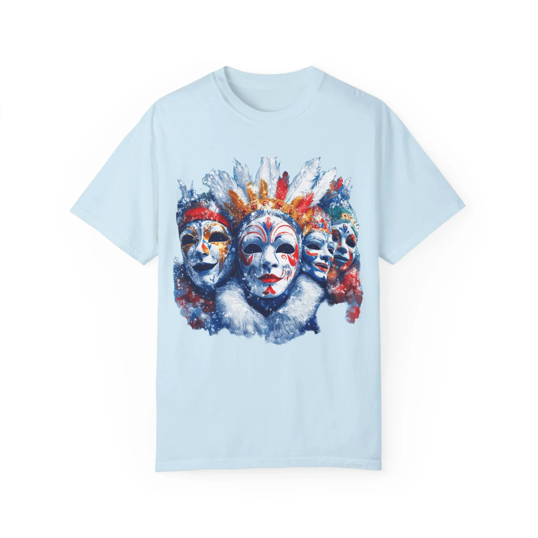Vibrant Carnival Masks T-Shirt - Unisex Garment-Dyed Tee for Festive Celebrations - Image 9