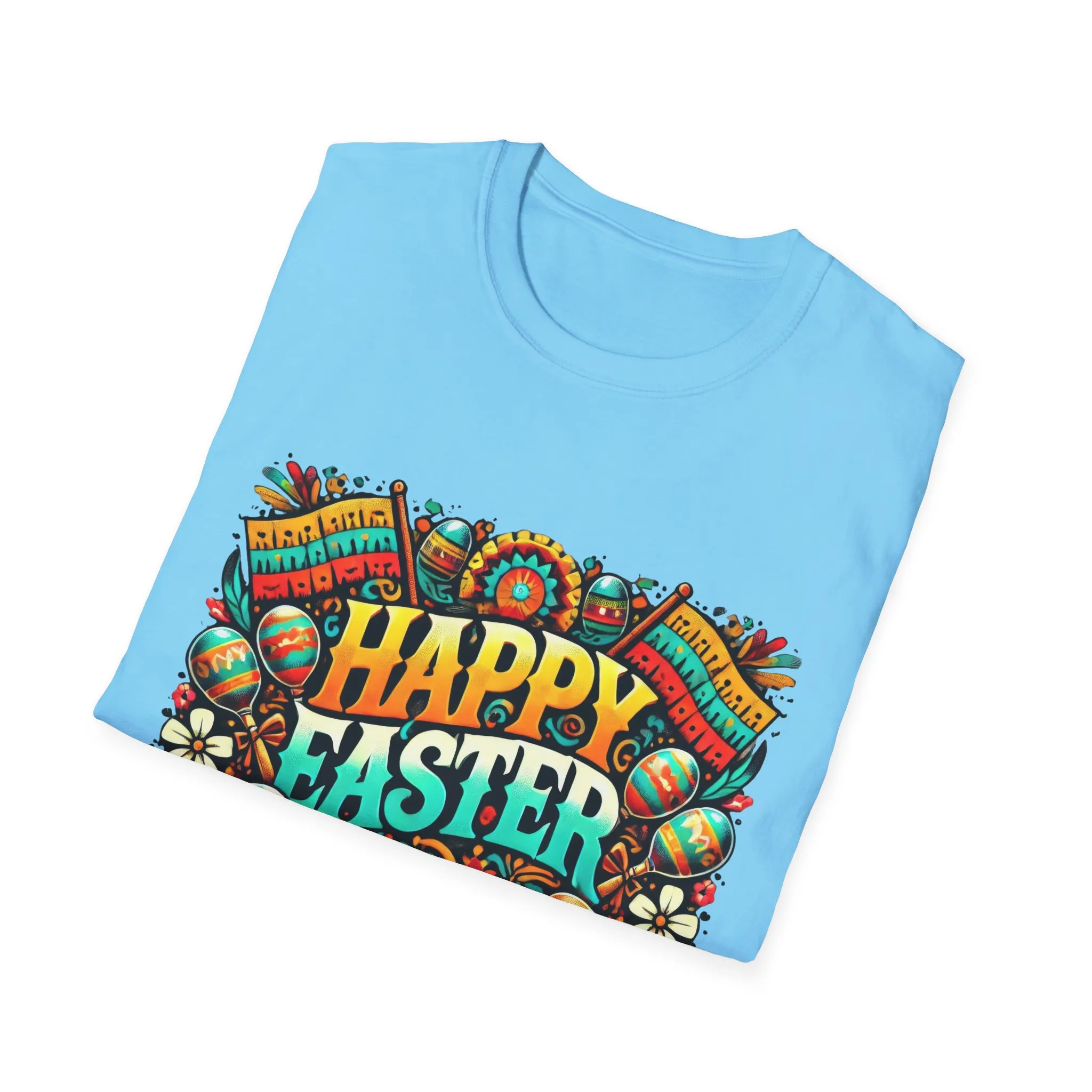 Happy Easter Unisex Softstyle T-Shirt - Colorful Easter Egg Design - Image 38