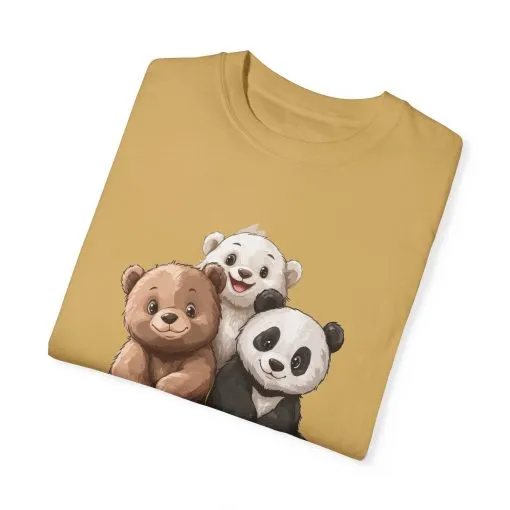 Adorable Bear and Panda Friends Unisex Garment-Dyed T-Shirt - Image 18