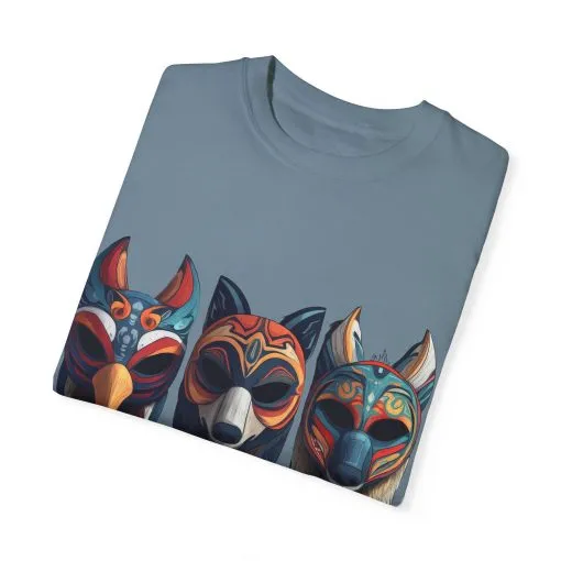 Tribal Mask Unisex Garment-Dyed T-Shirt | Artistic & Colorful Graphic Tee - Image 2