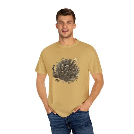 Steampunk Peacock Unisex Garment-Dyed T-Shirt - Image 3