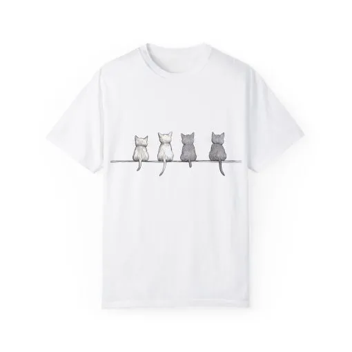 Cute Cat Sitting T-Shirt - Unisex Garment-Dyed Tee for Cat Lovers