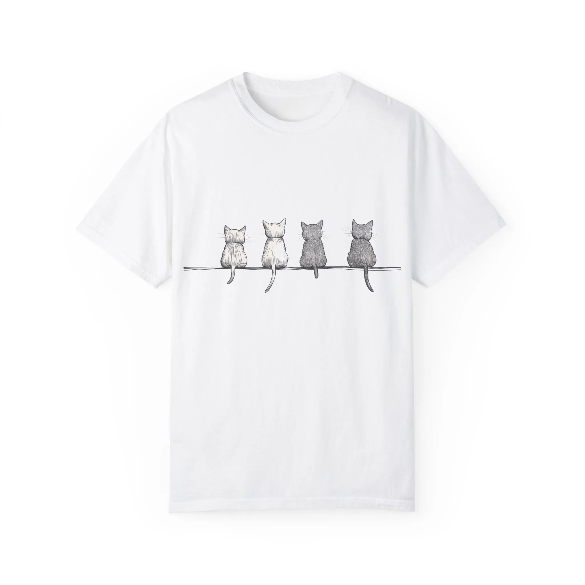 Cute Cat Sitting T-Shirt - Unisex Garment-Dyed Tee for Cat Lovers