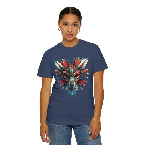 Vibrant Tribal Mask Unisex Garment-Dyed T-Shirt | Unique Festival Fashion - Image 49