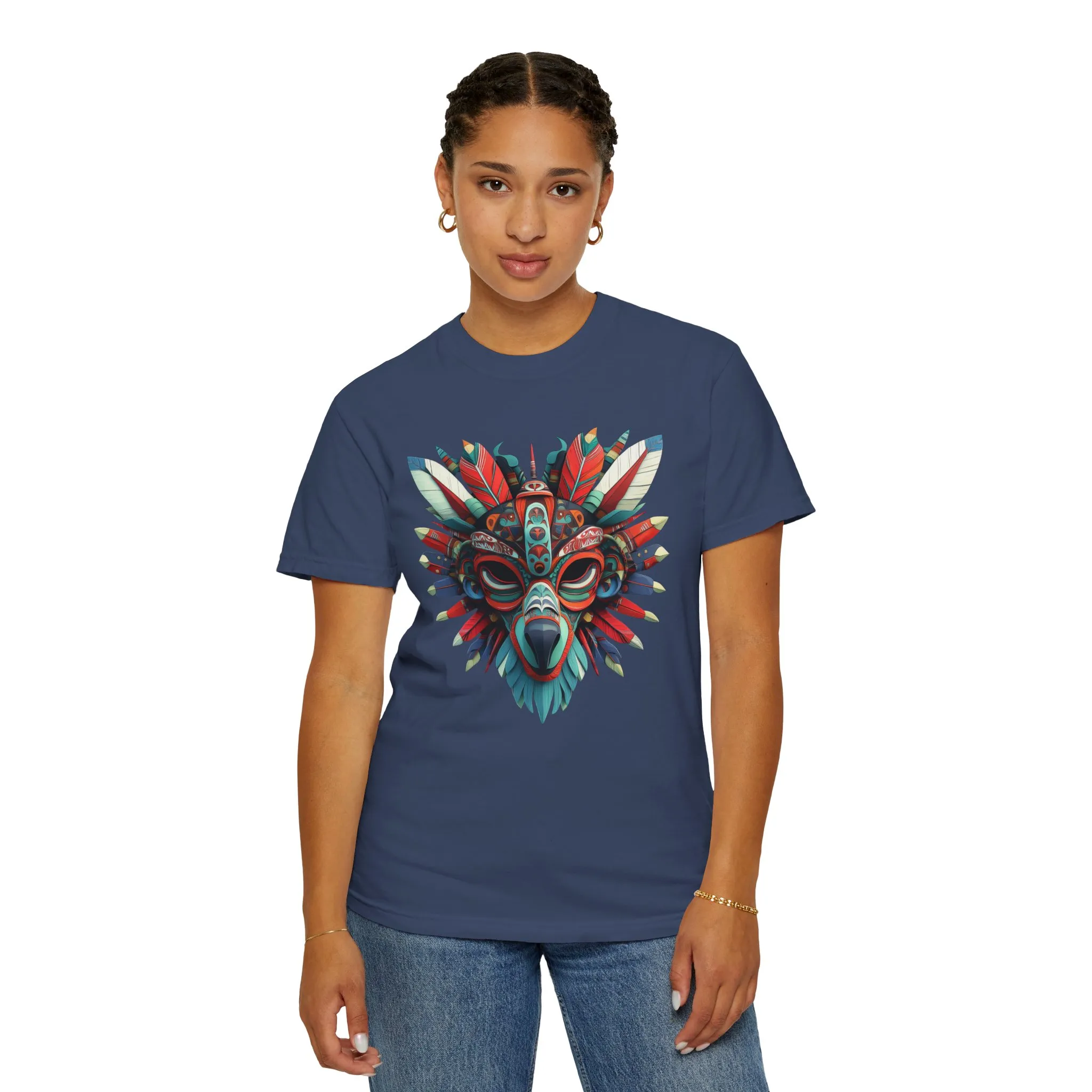 Vibrant Tribal Mask Unisex Garment-Dyed T-Shirt | Unique Festival Fashion - Image 49