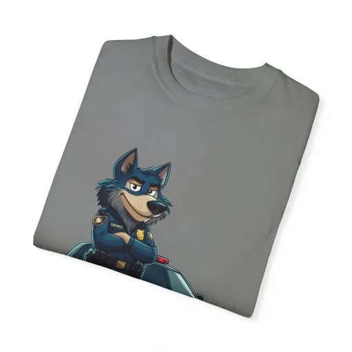 Cute Cartoon Police Dog T-Shirt - Unisex Garment-Dyed Tee - Image 6