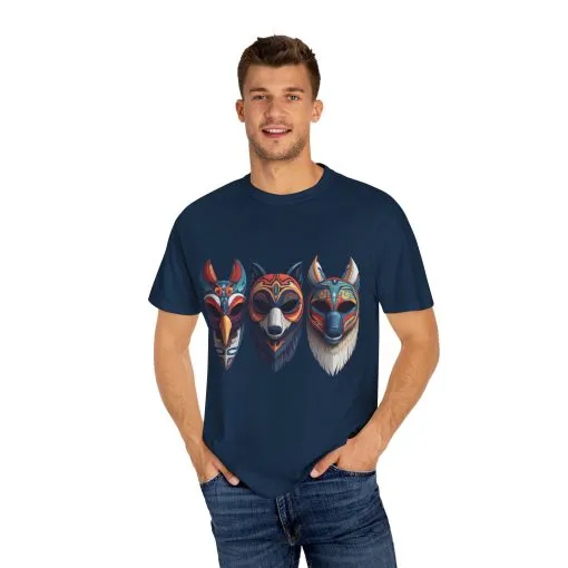 Tribal Mask Unisex Garment-Dyed T-Shirt | Artistic & Colorful Graphic Tee - Image 35