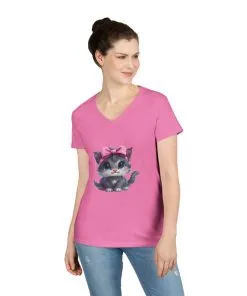 Cute Cat V-Neck T-Shirt for Animal Lovers