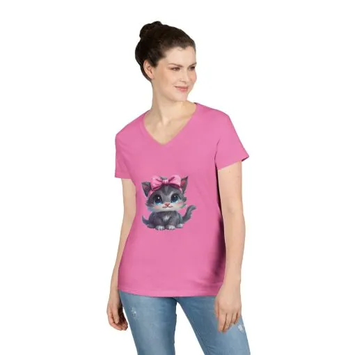 Cute Cat V-Neck T-Shirt for Animal Lovers