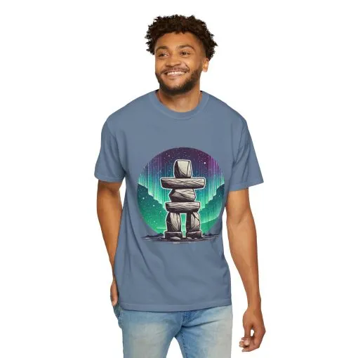 Northern Lights Stone Cairn Unisex Garment-Dyed T-Shirt - Image 24