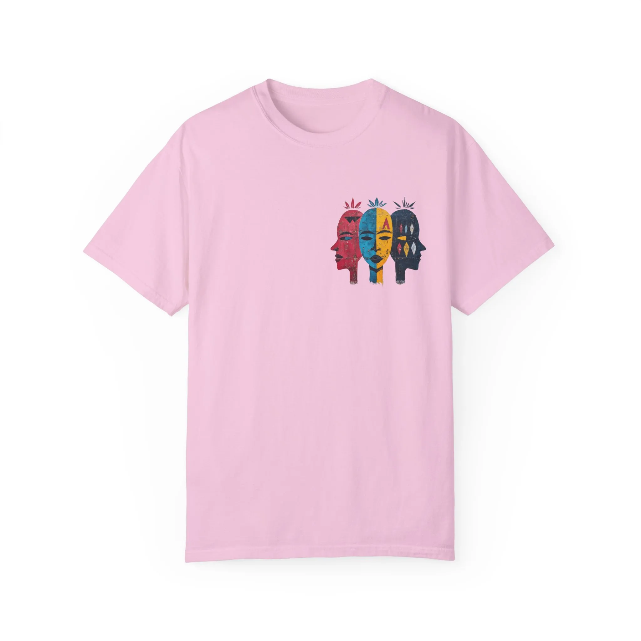 Vibrant Unisex Garment-Dyed T-Shirt with African Masks Design - Image 37