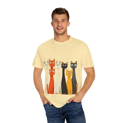 Vintage Cat Illustration Unisex Garment-Dyed T-Shirt - Perfect for Cat Lovers - Image 15