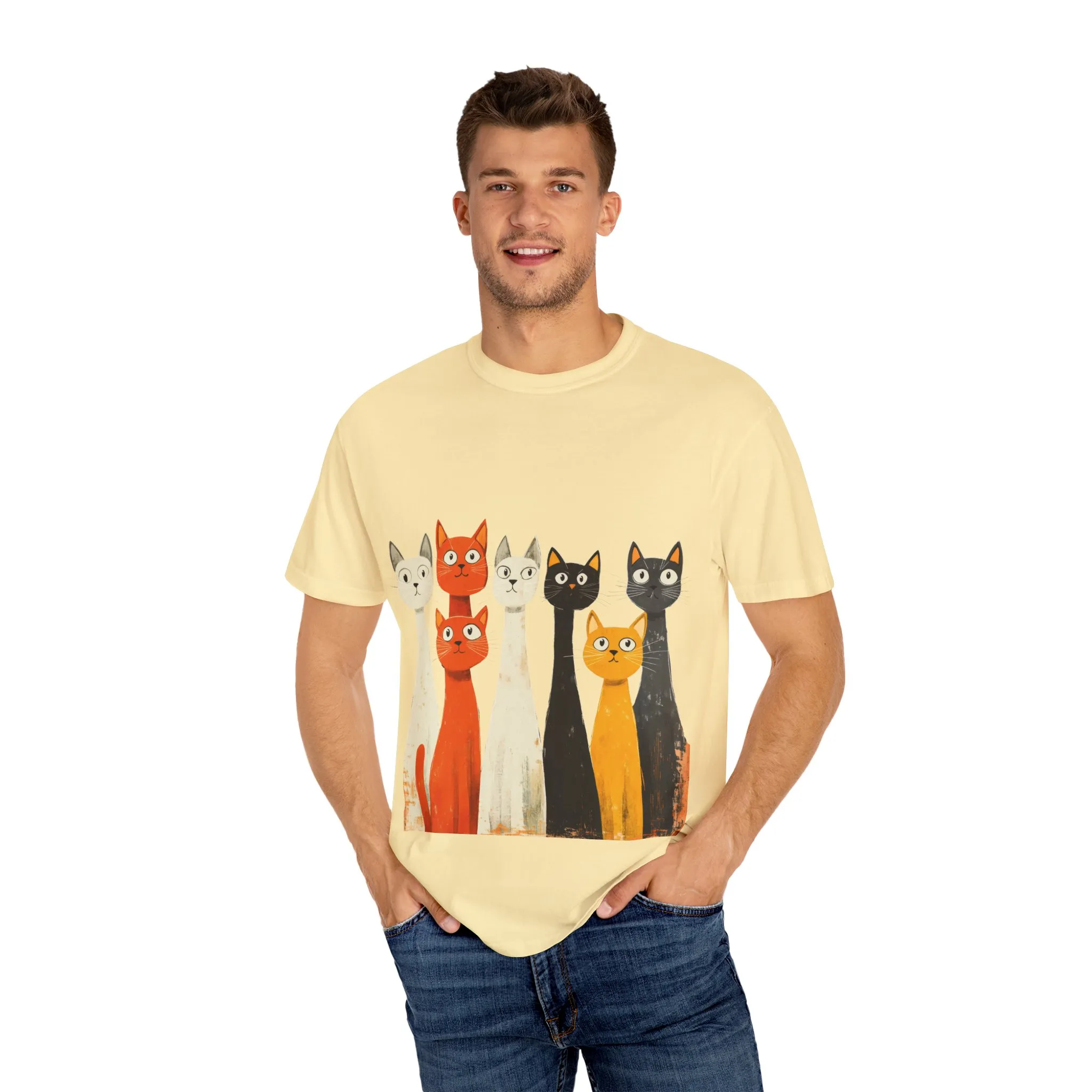 Vintage Cat Illustration Unisex Garment-Dyed T-Shirt - Perfect for Cat Lovers - Image 15