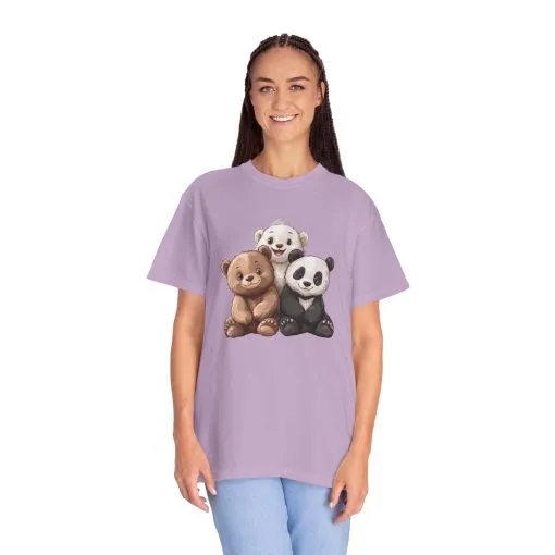 Adorable Bear and Panda Friends Unisex Garment-Dyed T-Shirt - Image 47
