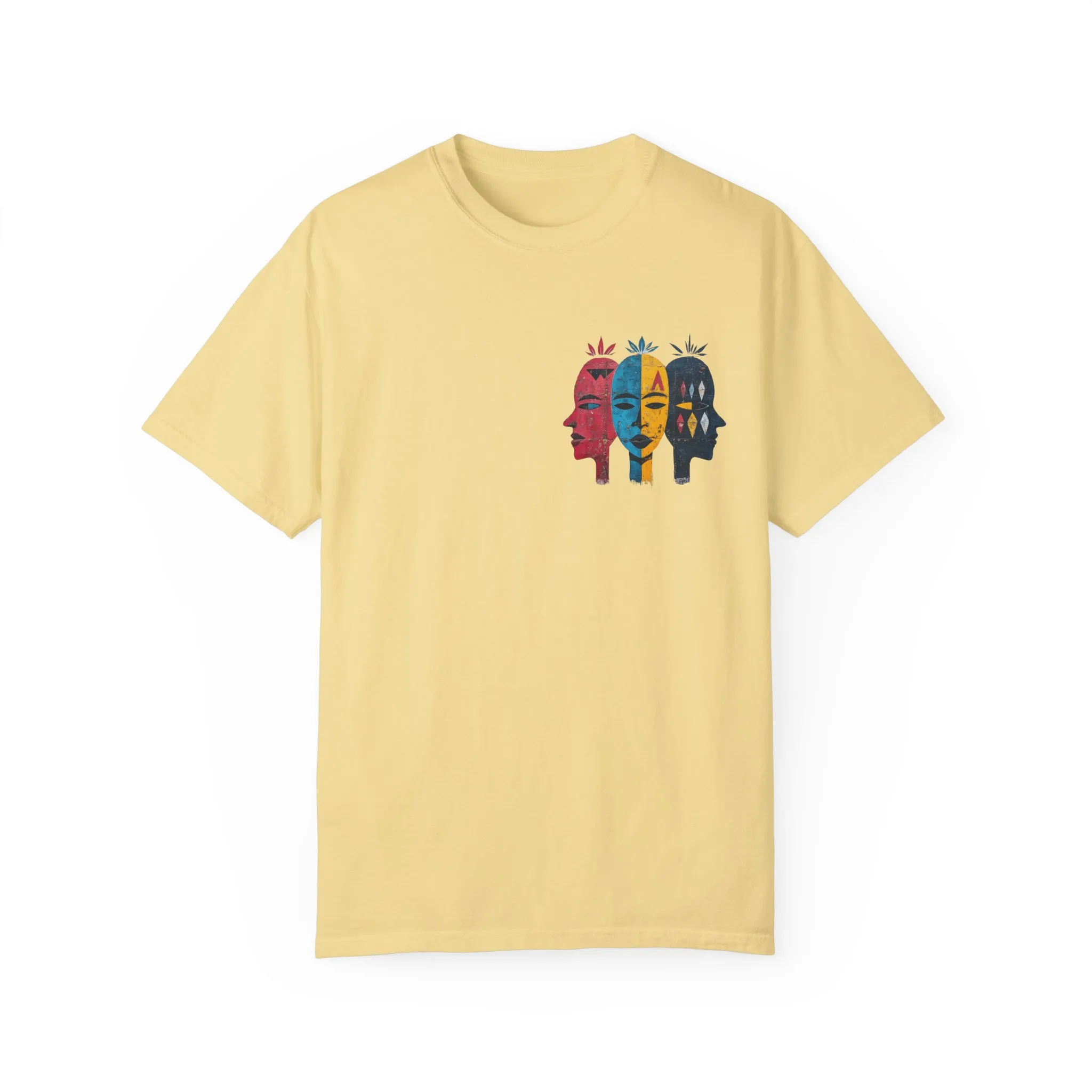 Vibrant Unisex Garment-Dyed T-Shirt with African Masks Design - Image 21