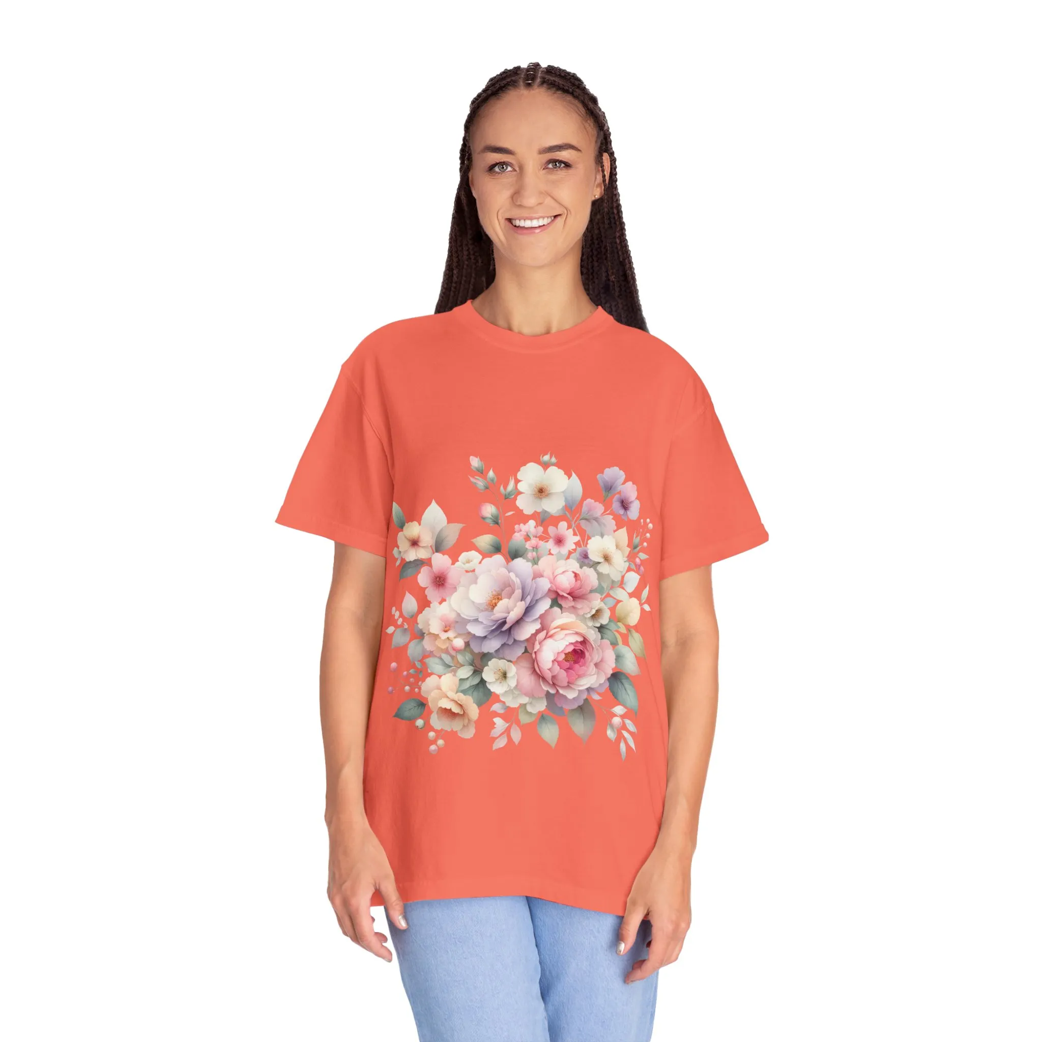 Floral Bliss Women's Garment-Dyed T-Shirt – Perfect for Spring Celebrations and Everyday Wear - Image 11