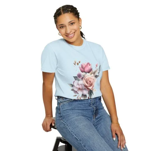 Floral Bouquet Unisex Garment-Dyed T-Shirt - Perfect for Spring Celebrations - Image 12