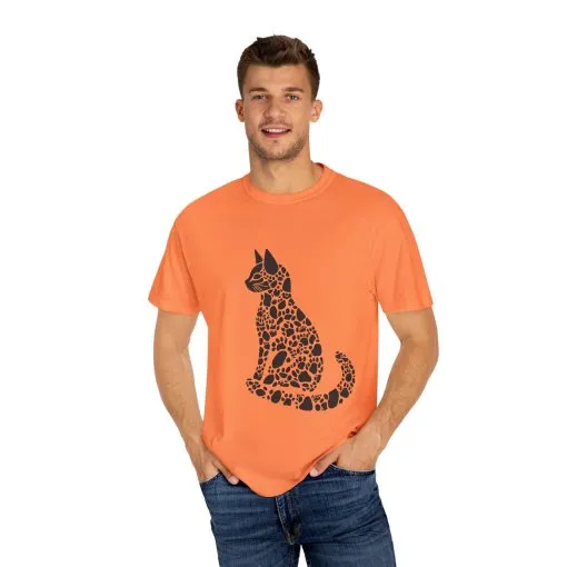 Unisex Cat Lover T-Shirt | Vintage Garment-Dyed Tee with Paw Print Cat Silhouette - Image 7