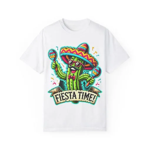 Fiesta Time Cactus T-Shirt - Unisex Garment-Dyed Tee for Celebration Lovers - Image 5