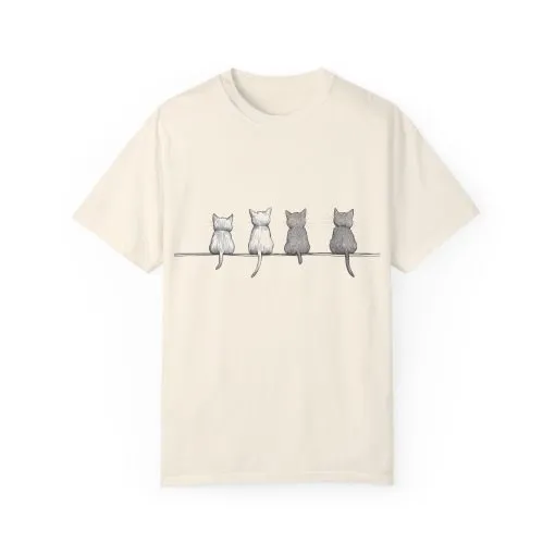 Cute Cat Sitting T-Shirt - Unisex Garment-Dyed Tee for Cat Lovers - Image 5