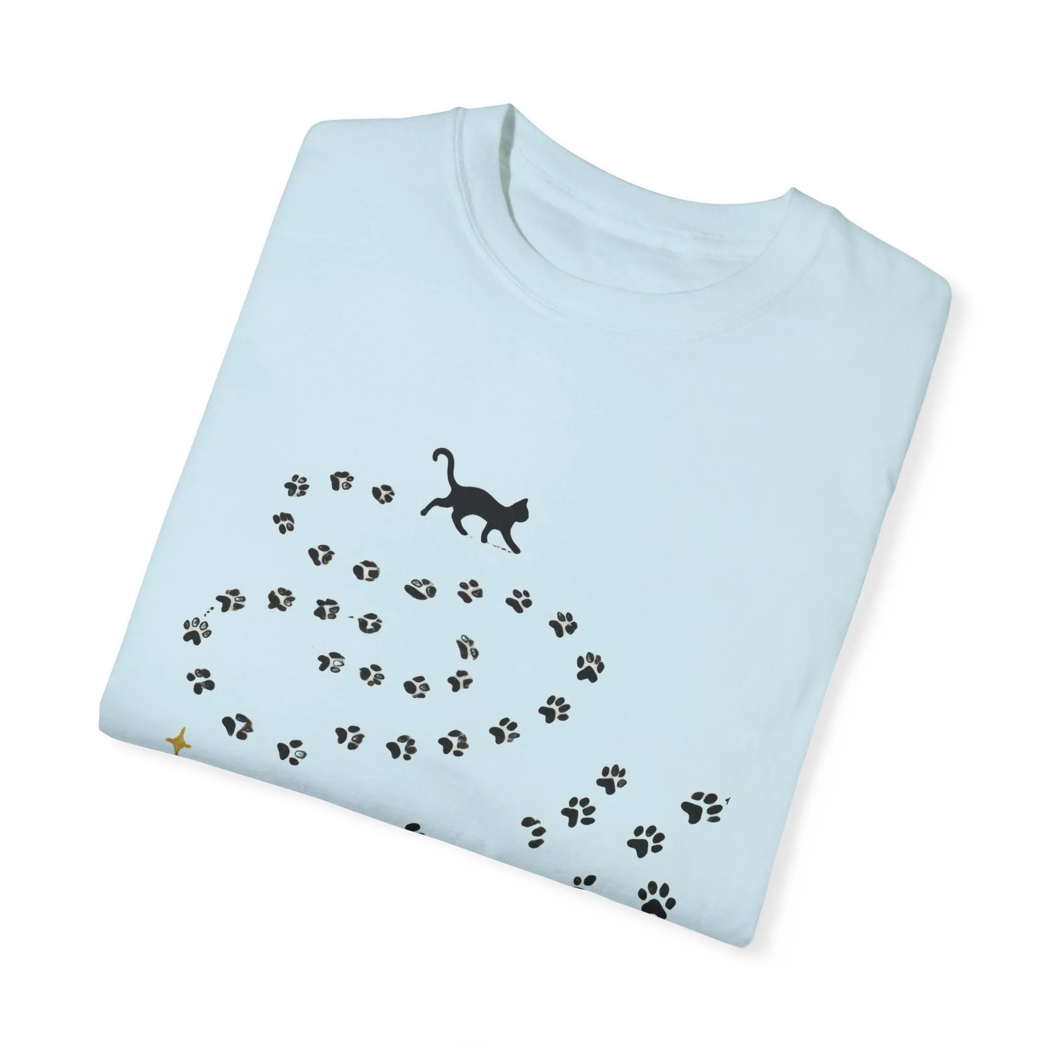 Whimsical Cat and Paw Print T-Shirt for Animal Lovers - Image 22