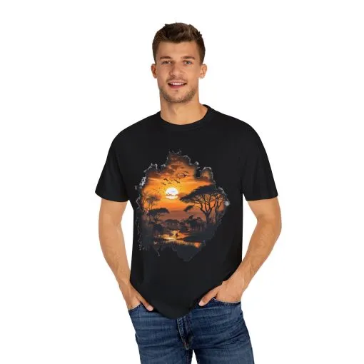 Sunset Safari Unisex Garment-Dyed T-shirt - Nature Inspired Graphic Tee - Image 3