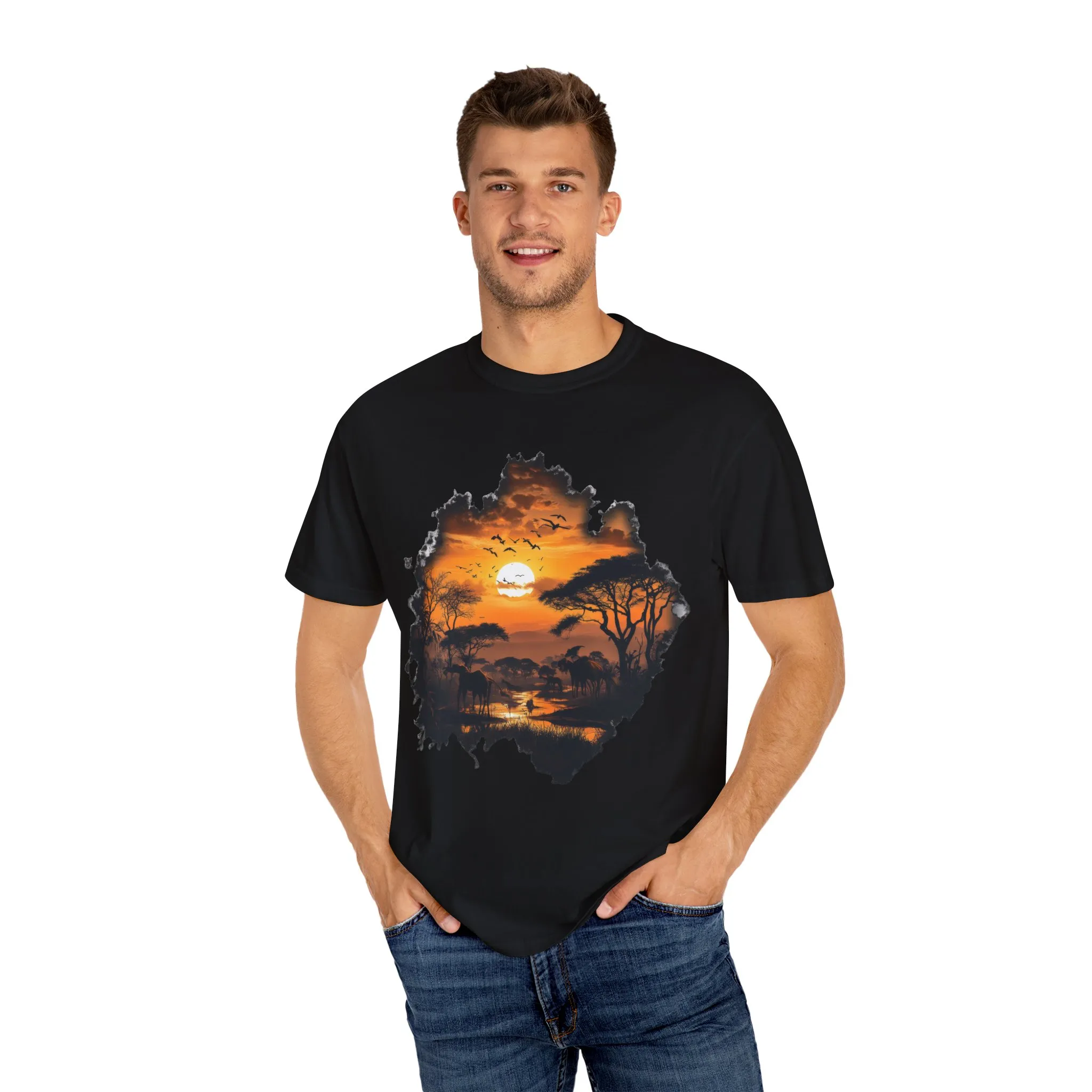 Sunset Safari Unisex Garment-Dyed T-shirt - Nature Inspired Graphic Tee - Image 3