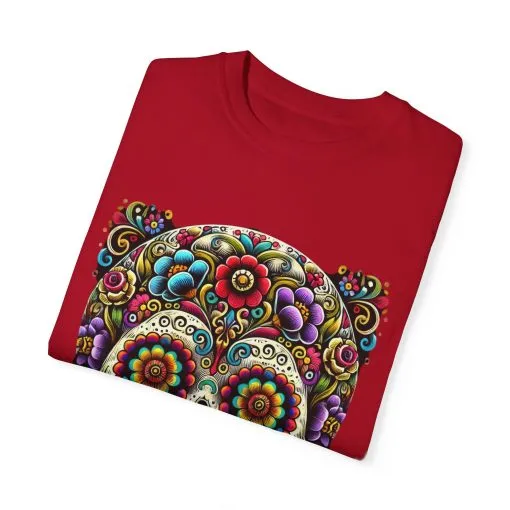 Colorful Floral Skull T-Shirt | Day of the Dead Style | Unisex Garment-Dyed Tee - Image 26