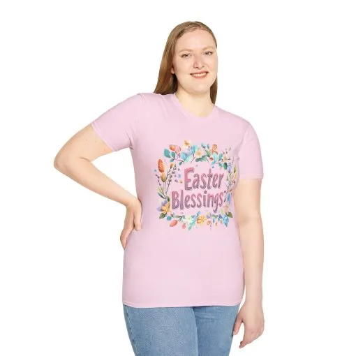 Easter Blessings Unisex Softstyle T-Shirt – Spring Floral Design - Image 44
