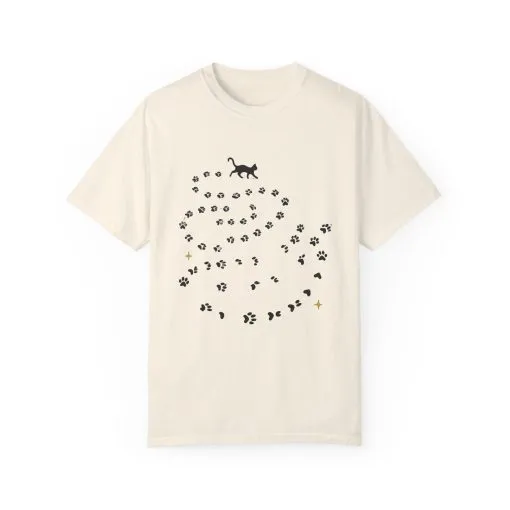 Whimsical Cat and Paw Print T-Shirt for Animal Lovers - Image 5